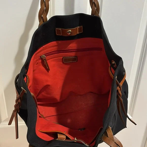 Dooney and Bourke Classic Black Tote Bag with Brown Leather Accents - Picture 5 of 8